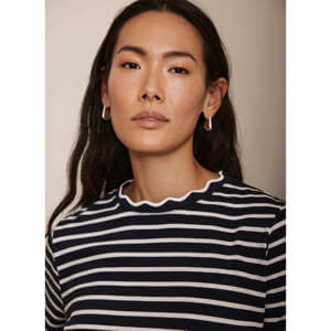 Mint Velvet Navy Striped Ruffle Trim Top